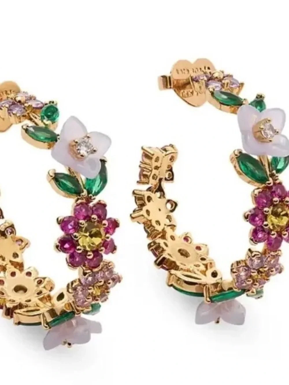 kate spade Gold Floral Hoop Earrings with Pink, Green and White Accents
